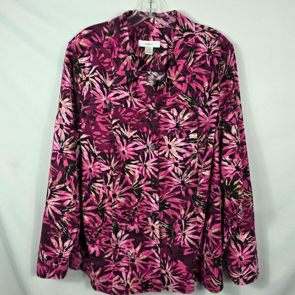 Christopher & Banks CJ Banks Pink Floral Linen Blend Jacket Women's Size 1X - Picture 1 of 15